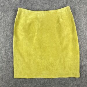 Roberto Rucci Skirt Womens 4 Yellow Green Pencil Suede Leather Vintage 80s 90s